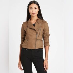 NEW Women’s Banana Republic Vegan Suede Quilted Biker Jacket Medium NWT Brown
